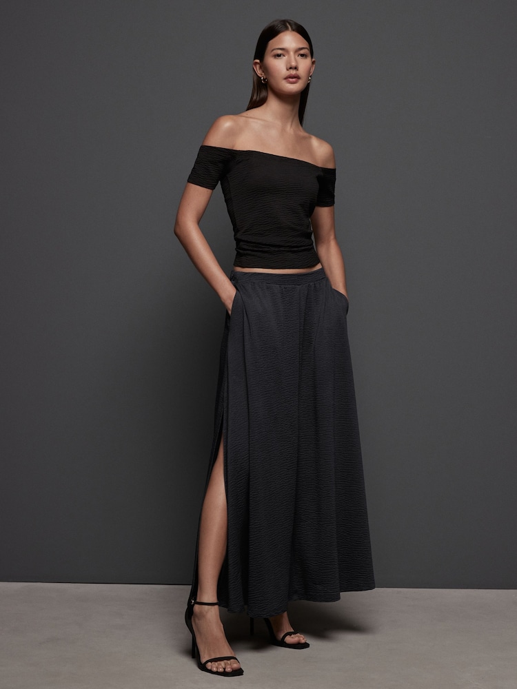 Noir - Jersey texturé Coord Midaxi Jupes - Image 1 of 7