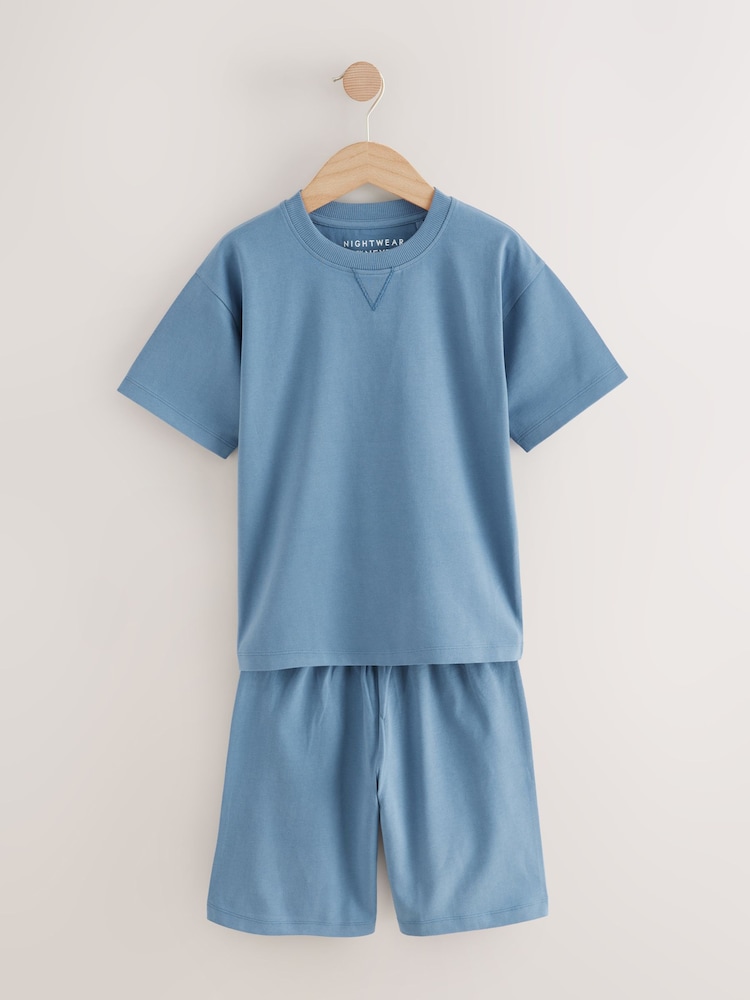 Navy/Grey Plain 100% Cotton Short Pyjamas 2 Pack (5-16yrs) - Image 2 of 5