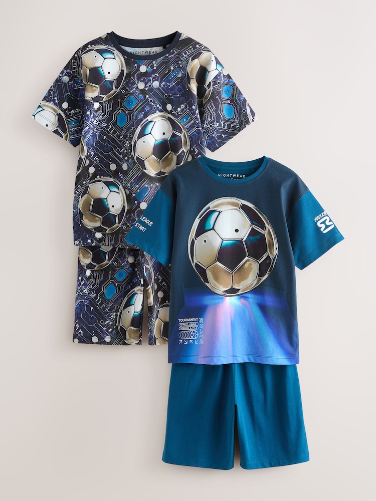 Blue Football 100% Cotton Short Pyjamas 2 Pack (3-14yrs) - Image 1 of 6