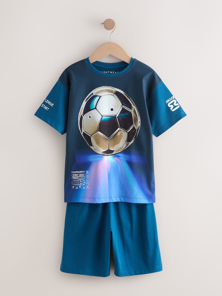 Blue Football 100% Cotton Short Pyjamas 2 Pack (3-14yrs) - Image 2 of 6