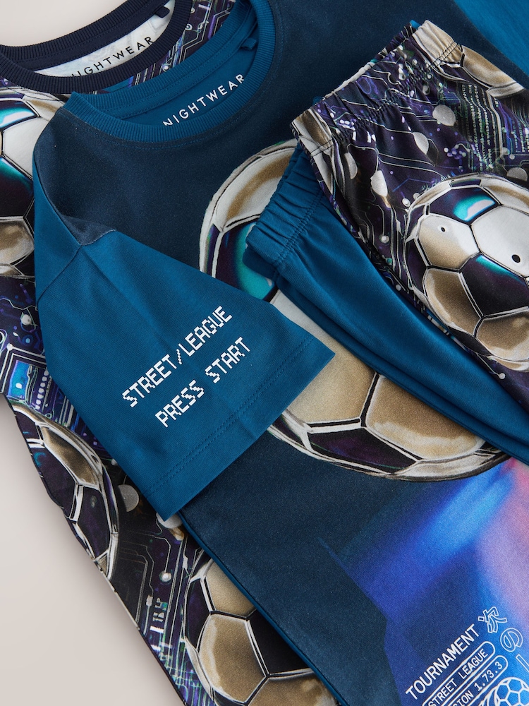Blue Football 100% Cotton Short Pyjamas 2 Pack (3-14yrs) - Image 6 of 6
