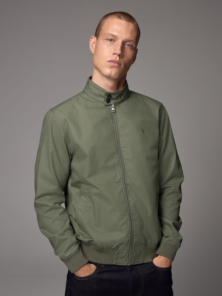 Sage Green Shower Resistant Check Lining Harrington Jacket - Image 1 of 7