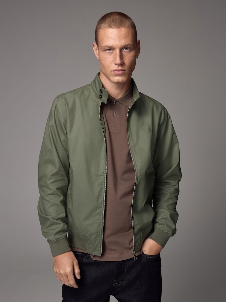 Sage Green Shower Resistant Check Lining Harrington Jacket - Image 4 of 7
