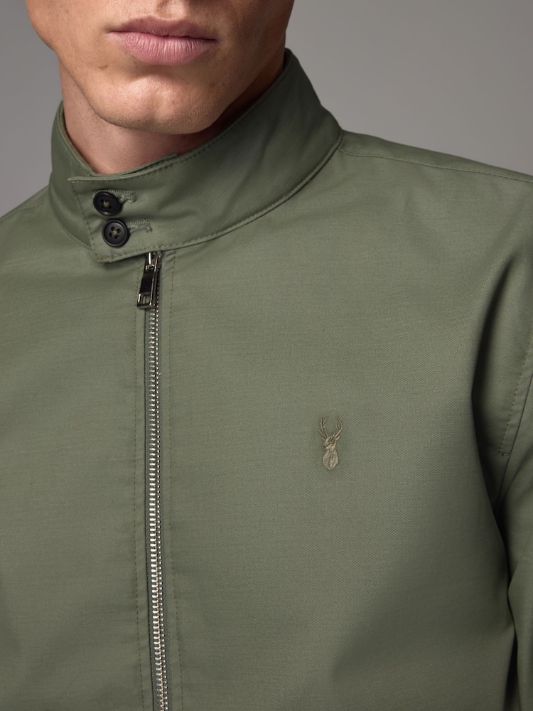 Sage Green Shower Resistant Check Lining Harrington Jacket - Image 6 of 7