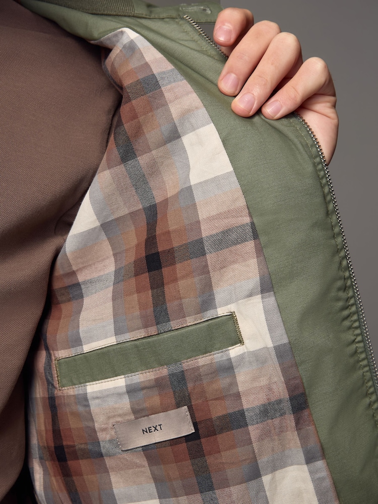 Sage Green Shower Resistant Check Lining Harrington Jacket - Image 7 of 7