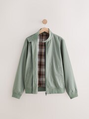 Sage Green Shower Resistant Check Lining Harrington Jacket - Image 9 of 12