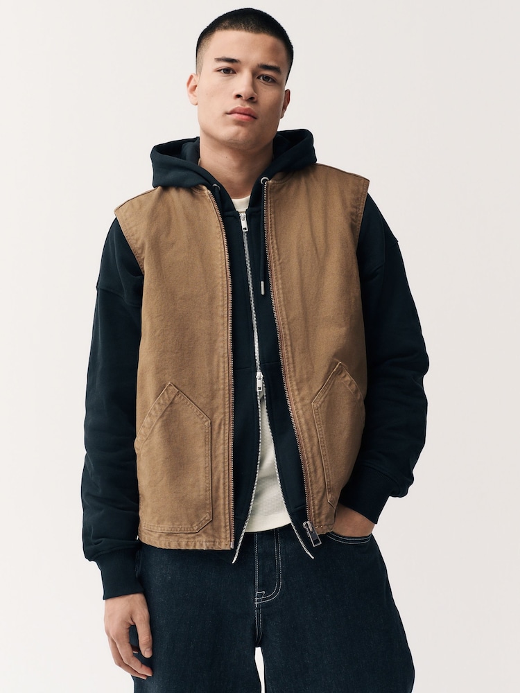 Tan Brown Canvas Worker Gilet - Image 1 of 10