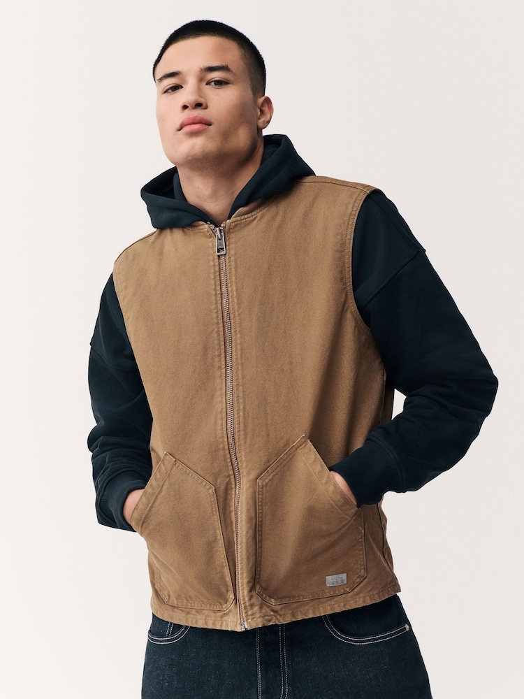 Tan Brown Canvas Worker Gilet - Image 2 of 10