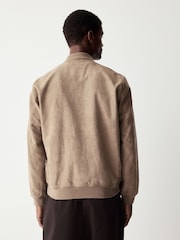 Neutral Faux Suede Bomber Jacket - Image 2 of 5