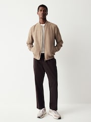 Neutral Faux Suede Bomber Jacket - Image 3 of 5