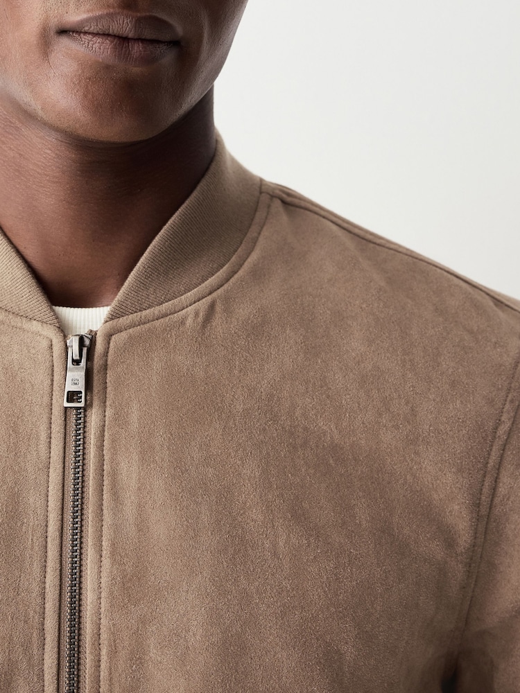 Neutral Faux Suede Bomber Jacket - Image 4 of 5