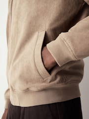 Neutral Faux Suede Bomber Jacket - Image 5 of 5