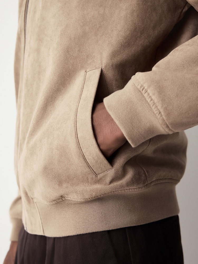 Neutral Faux Suede Bomber Jacket - Image 5 of 5