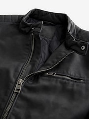 Black Faux Leather Biker Jacket - Image 10 of 13