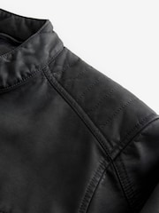 Black Faux Leather Biker Jacket - Image 11 of 13