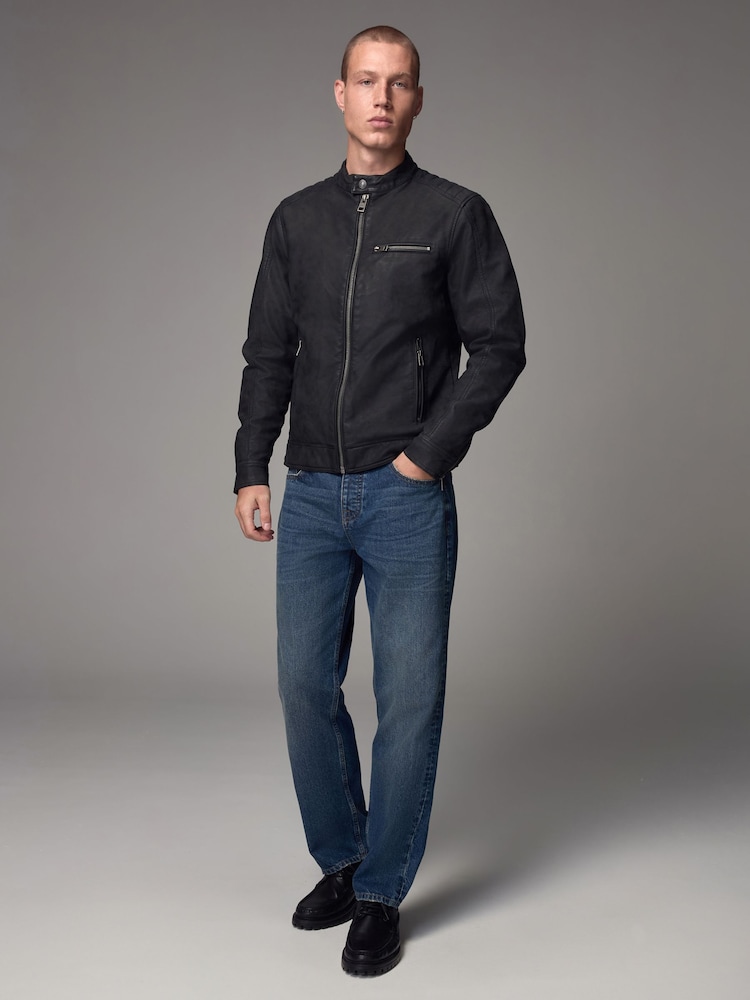 Black Faux Leather Biker Jacket - Image 2 of 13
