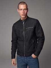 Black Faux Leather Biker Jacket - Image 4 of 13