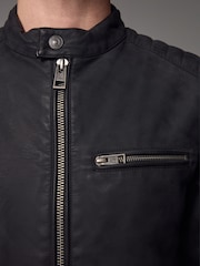 Black Faux Leather Biker Jacket - Image 6 of 13