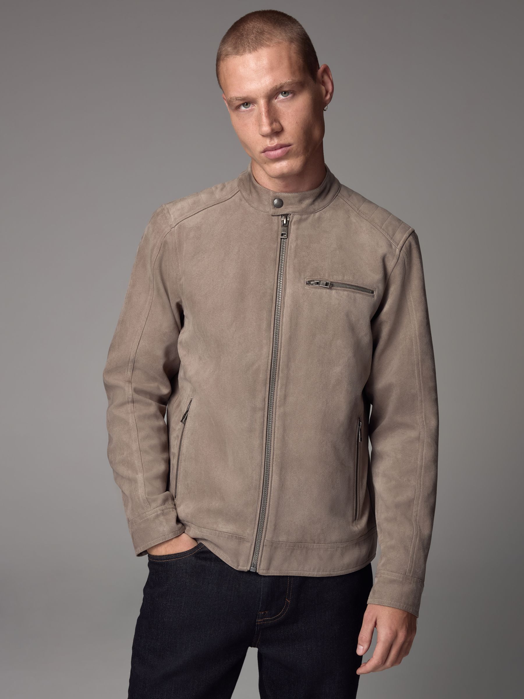 Buy Grey Faux Suede Racer Jacket from the Next UK online shop