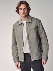 Sage Green Canvas Worker Jacket with Corduroy Collar - Image 1 of 8