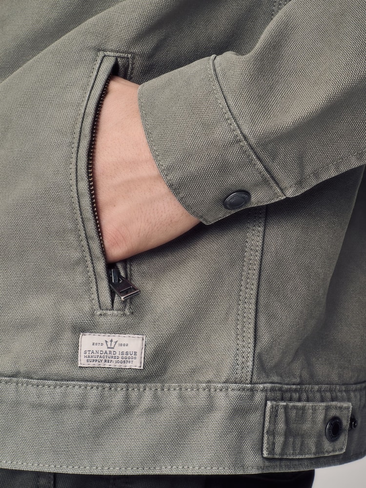 Sage Green Canvas Worker Jacket with Corduroy Collar - Image 7 of 8