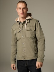 Sage Green Hooded Denim Jacket - Image 1 of 11