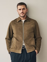Tan Brown Suede Zip Through Shirt Jacket - Image 1 of 9