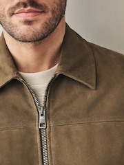 Tan Brown Suede Zip Through Shirt Jacket - Image 4 of 9