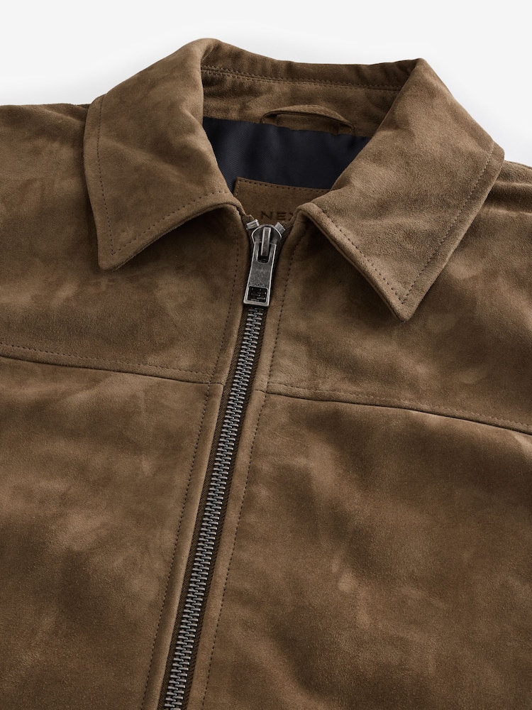 Tan Brown Suede Zip Through Shirt Jacket - Image 9 of 9