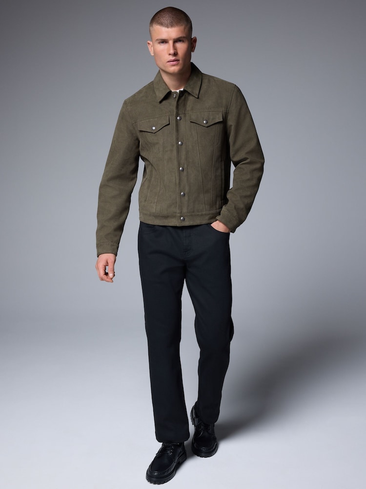 Khaki Green Faux Suede Western Jacket - Image 2 of 11