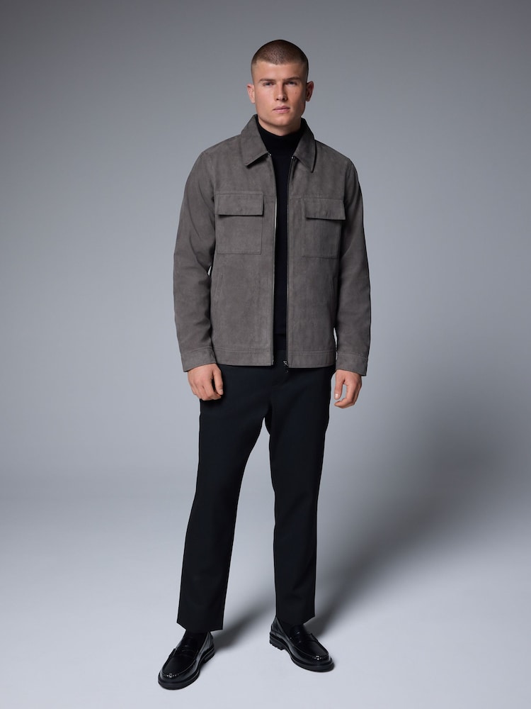 Grey Faux Suede Zip Through Shacket - Image 1 of 10