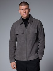 Grey Faux Suede Zip Through Shacket - Image 2 of 10