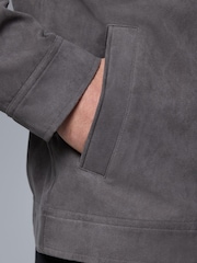 Grey Faux Suede Zip Through Shacket - Image 4 of 10