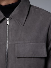Grey Faux Suede Zip Through Shacket - Image 5 of 10