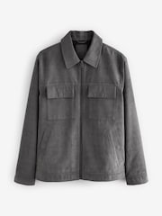 Grey Faux Suede Zip Through Shacket - Image 6 of 10