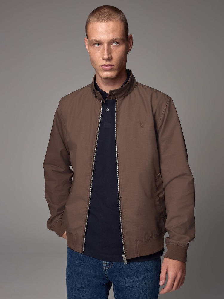 Rust Brown Shower Resistant Check Lining Harrington Jacket - Image 3 of 6
