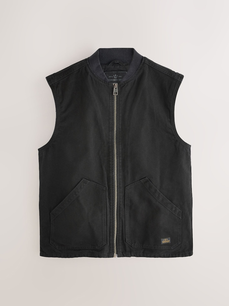 Black Canvas Worker Gilet - Image 9 of 9