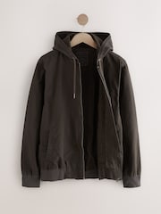Dark Brown 100% Cotton Canvas Hooded Zip Through Worker Jacket - Image 10 of 14