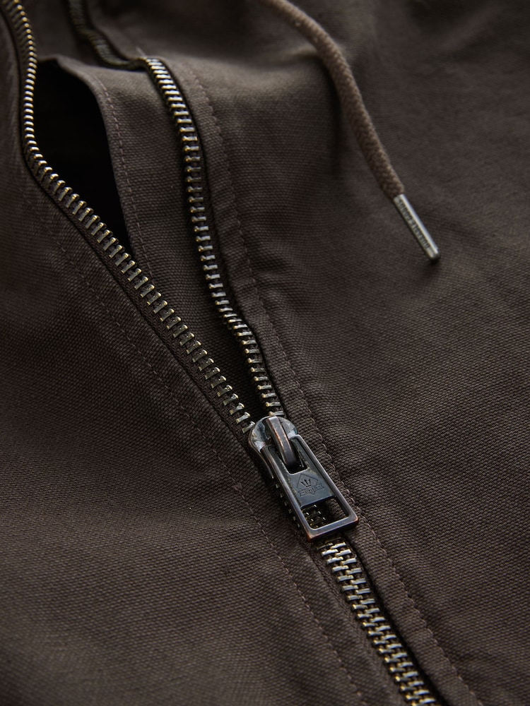 Brun foncé - Veste de travail à capuche zippée 100% coton - Image 13 of 14