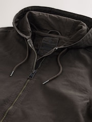 Dark Brown 100% Cotton Canvas Hooded Zip Through Worker Jacket - Image 14 of 14