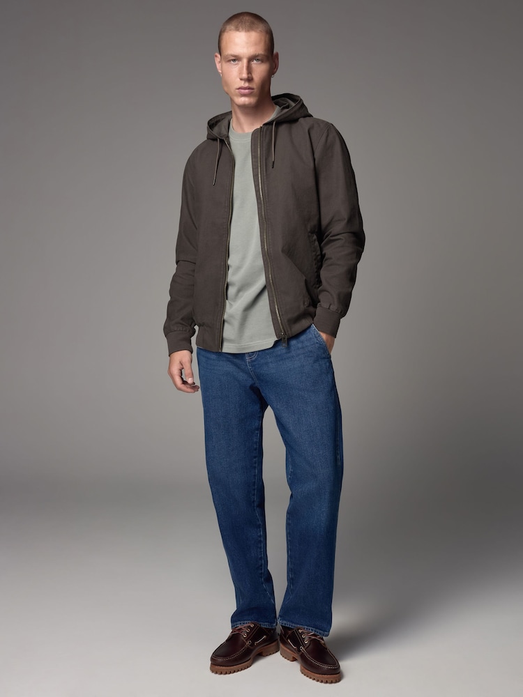 Dark Brown 100% Cotton Canvas Hooded Zip Through Worker Jacket - Image 2 of 14