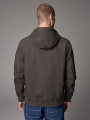 Dark Brown 100% Cotton Canvas Hooded Zip Through Worker Jacket - Image 3 of 14
