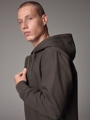 Dark Brown 100% Cotton Canvas Hooded Zip Through Worker Jacket - Image 5 of 14