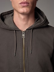 Dark Brown 100% Cotton Canvas Hooded Zip Through Worker Jacket - Image 6 of 14