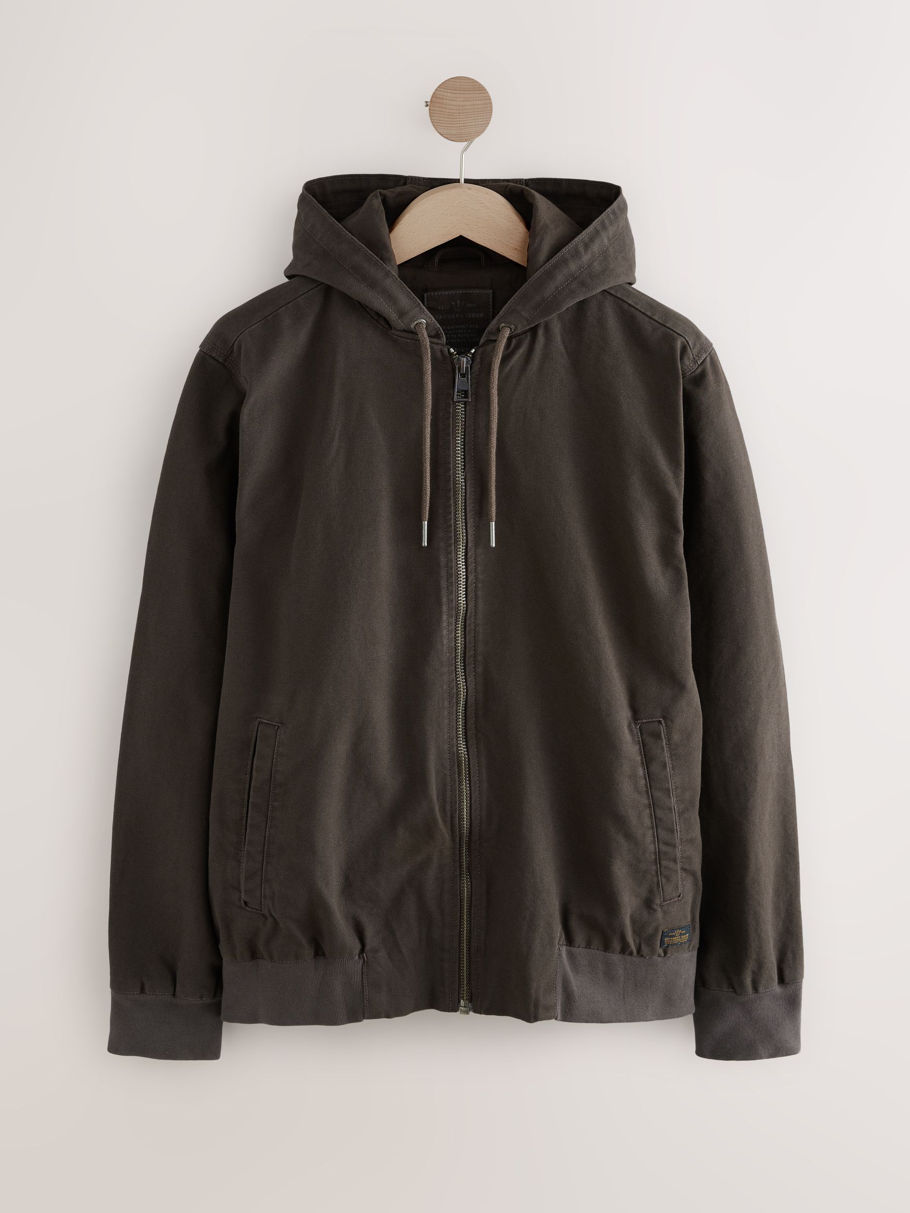 値頃 Brown Dark Buy 100% Worker Through Zip Hooded Canvas Cotton Clothing