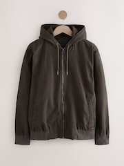 Dark Brown 100% Cotton Canvas Hooded Zip Through Worker Jacket - Image 9 of 14