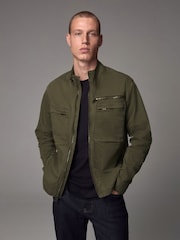 Khaki Green Zip Through Funnel Jacket - Image 1 of 8