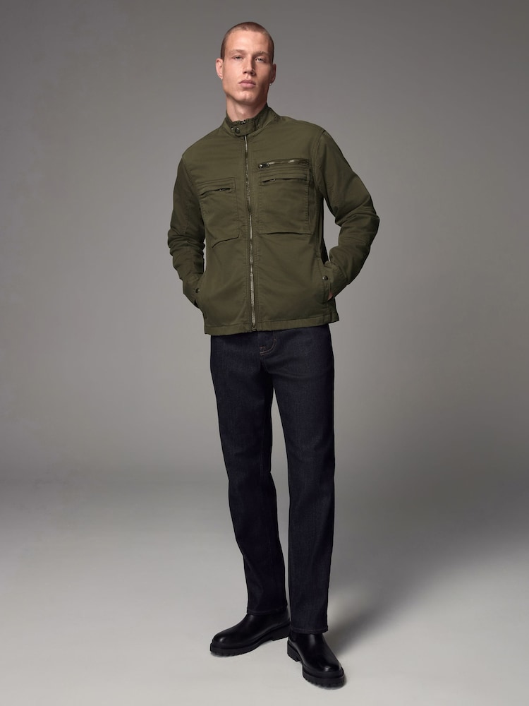 Khaki Green Zip Through Funnel Jacket - Image 2 of 8