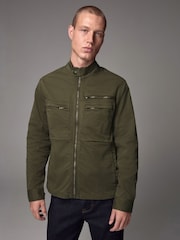 Khaki Green Zip Through Funnel Jacket - Image 4 of 8