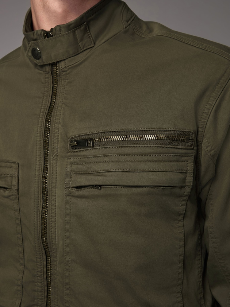 Khaki Green Zip Through Funnel Jacket - Image 6 of 8